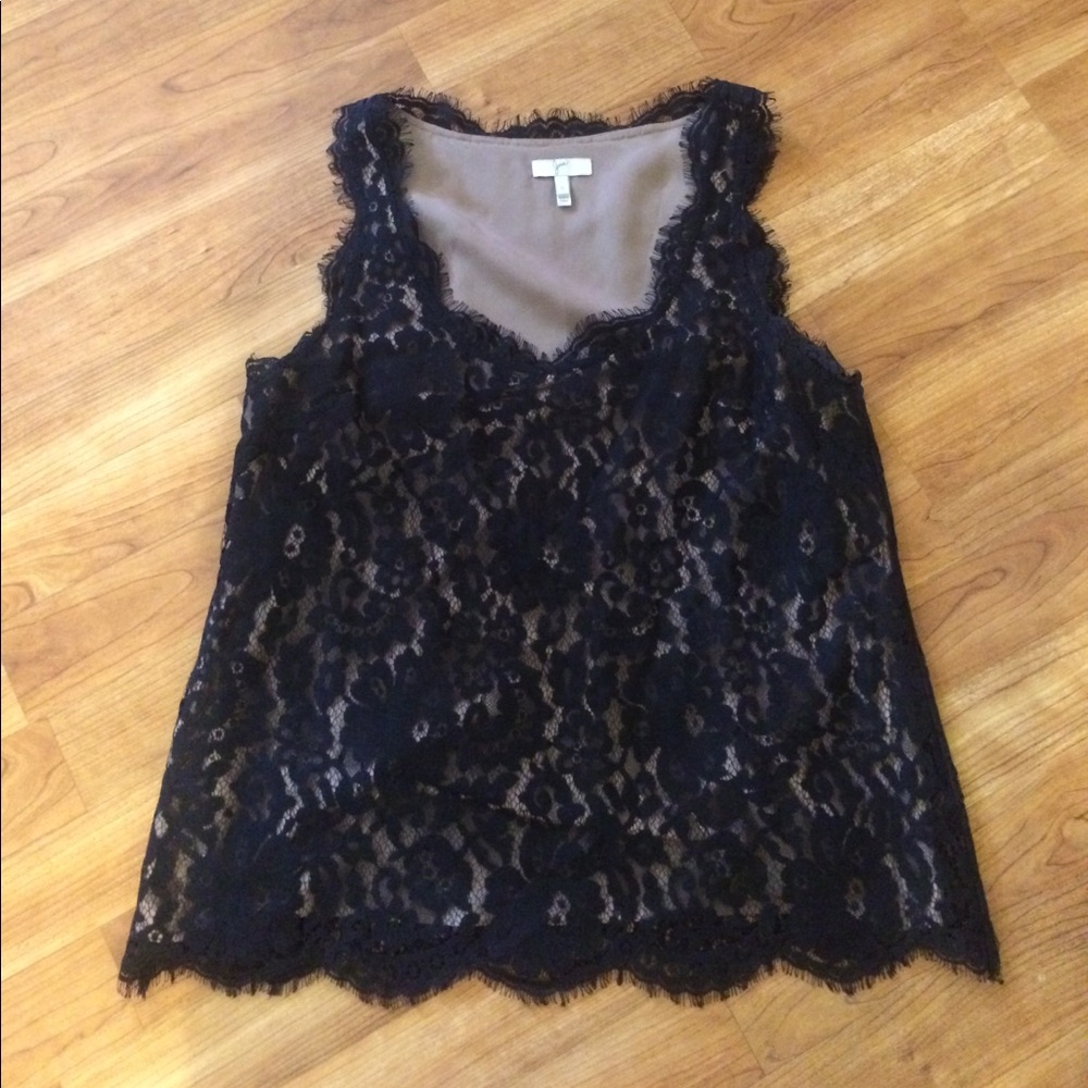 Joie Black Lace Overlay Sleeveless Blouse